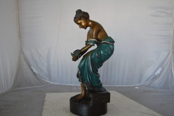 Lady holding a bird bronze statue - Size: 10"L x 9"W x 20"H. - Image 5