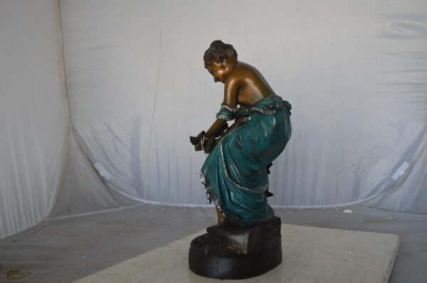 Lady holding a bird bronze statue - Size: 10"L x 9"W x 20"H. - Image 6