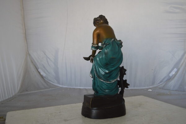 Lady holding a bird bronze statue - Size: 10"L x 9"W x 20"H. - Image 7