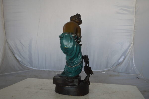 Lady holding a bird bronze statue - Size: 10"L x 9"W x 20"H. - Image 8