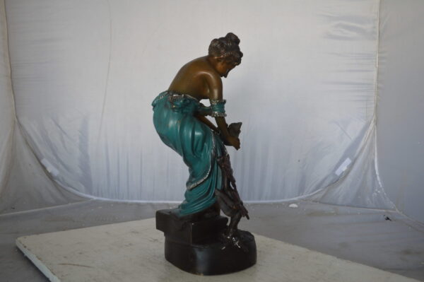 Lady holding a bird bronze statue - Size: 10"L x 9"W x 20"H. - Image 9