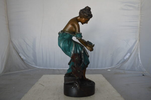 Lady holding a bird bronze statue - Size: 10"L x 9"W x 20"H. - Image 10