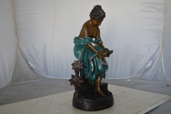 Lady holding a bird bronze statue - Size: 10"L x 9"W x 20"H. - Image 11