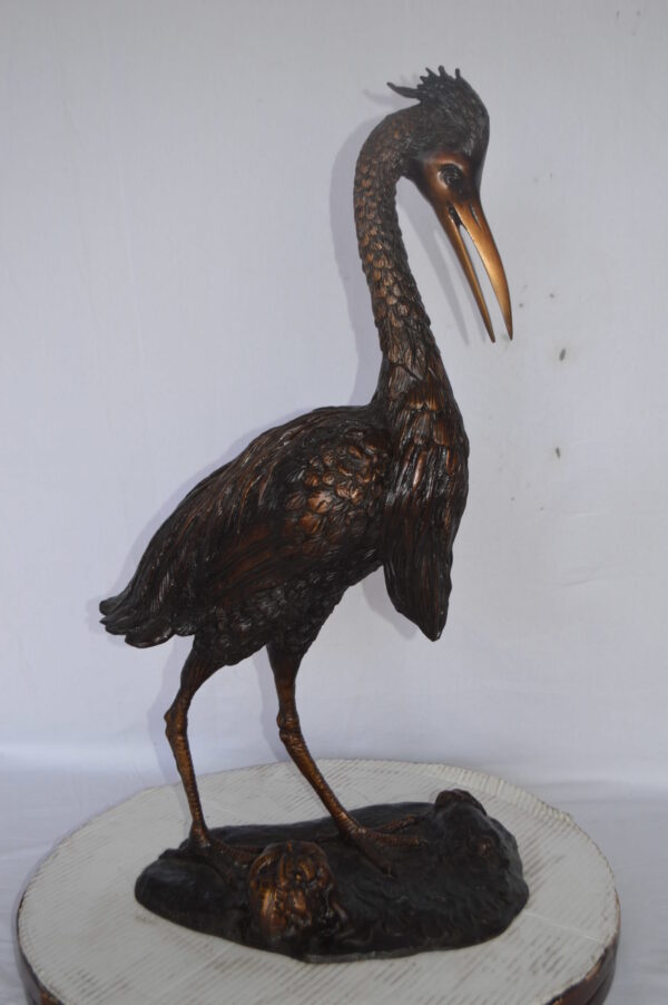 Great Blue Heron bronze statue - Size: 17"L x 12"W x 32"H. - Image 3