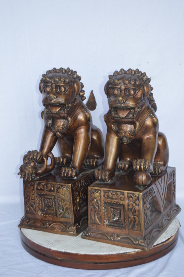Pair of Foo Dogs bronze statues  -  Size: 20"L x 10"W x 23"H. 40 LB each - Image 12