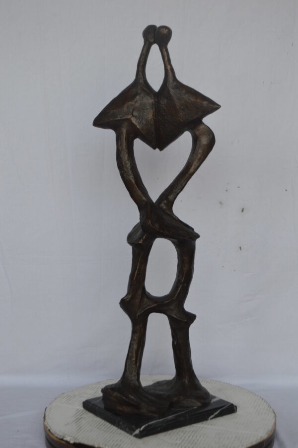 Modern art abstract, a couple kissing bronze statue - Size: 13"L x 11"W x 40"H. - Image 5