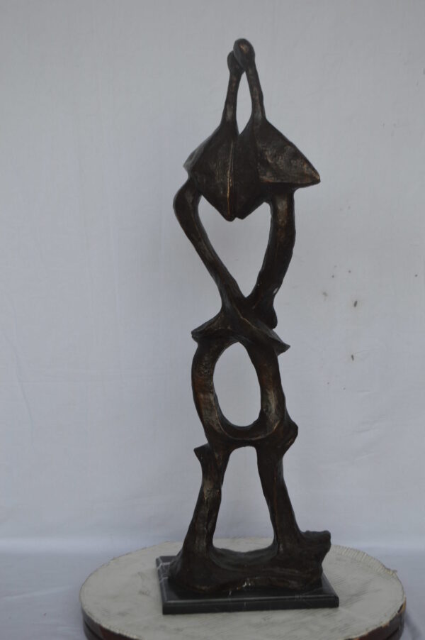 Modern art abstract, a couple kissing bronze statue - Size: 13"L x 11"W x 40"H. - Image 8