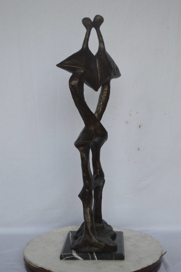 Modern art abstract, a couple kissing bronze statue - Size: 13"L x 11"W x 40"H. - Image 11