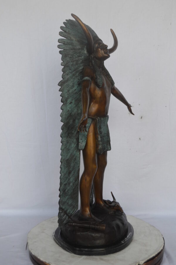 Indian with Plume bronze statue - Size: 22"L x 14"W x 38"H. - Image 4