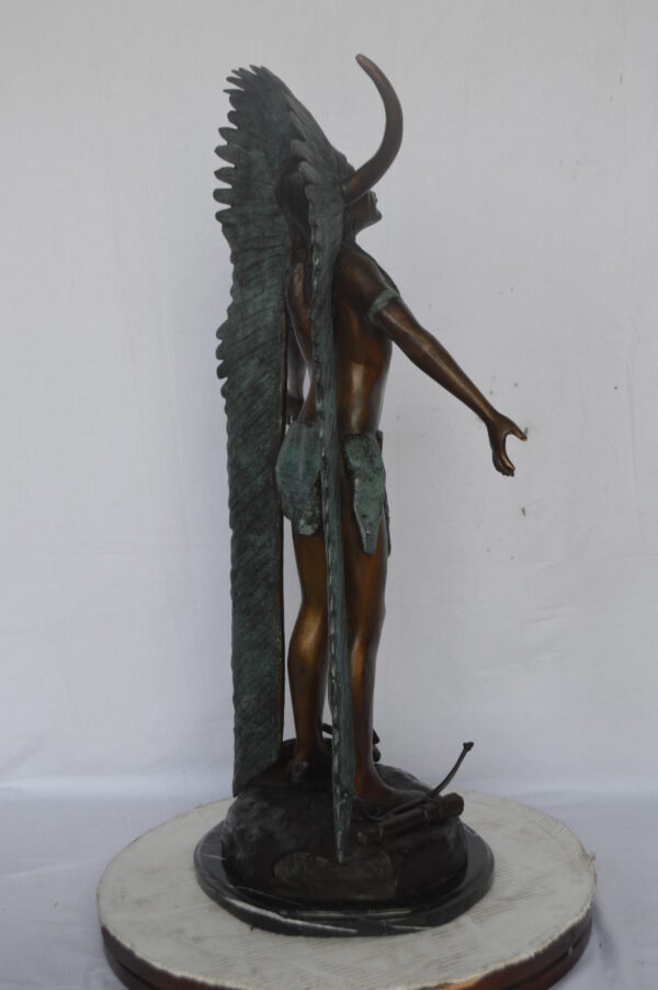 Indian with Plume bronze statue - Size: 22"L x 14"W x 38"H. - Image 5