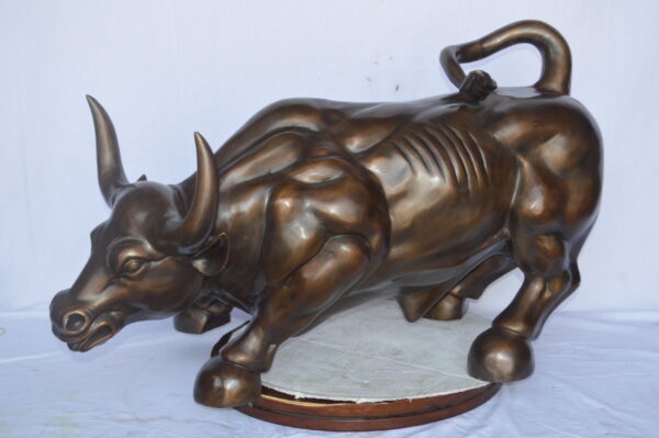 Wall Street Bull Bronze Statue - Size: 21"L x 43"W x 29"H. - Image 3