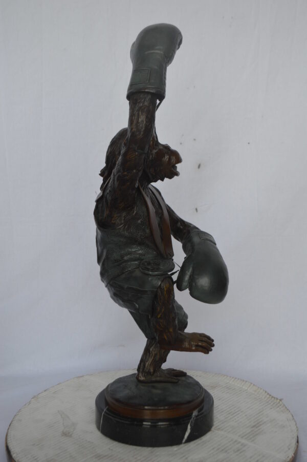 Boxing Monkey Bronze Statue - Size: 10"L x 12"W x 33"H. - Image 6