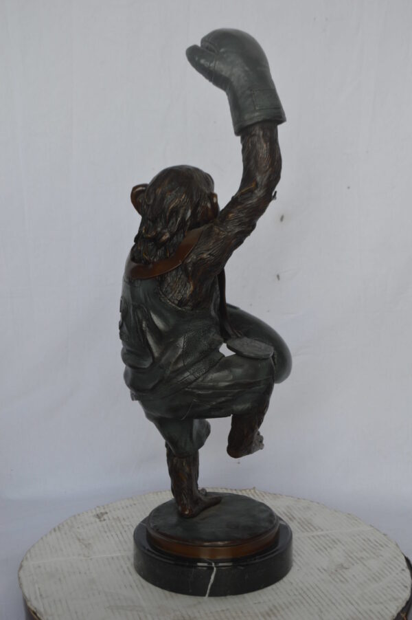 Boxing Monkey Bronze Statue - Size: 10"L x 12"W x 33"H. - Image 7