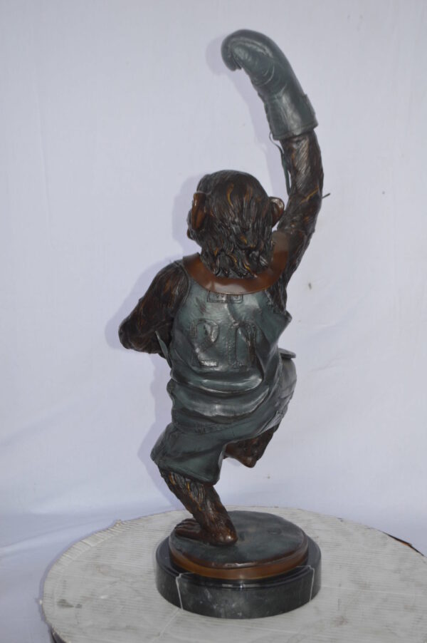 Boxing Monkey Bronze Statue - Size: 10"L x 12"W x 33"H. - Image 8