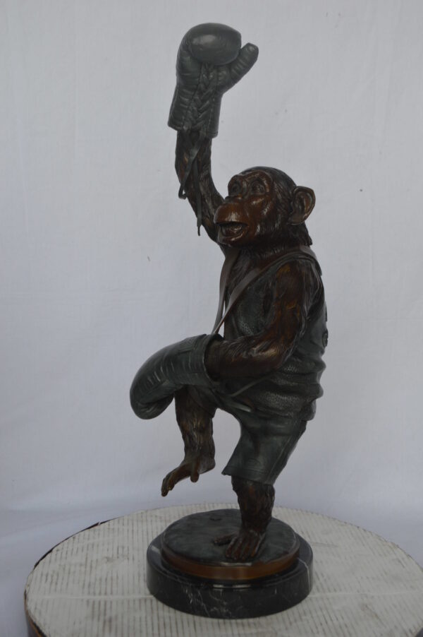 Boxing Monkey Bronze Statue - Size: 10"L x 12"W x 33"H. - Image 10