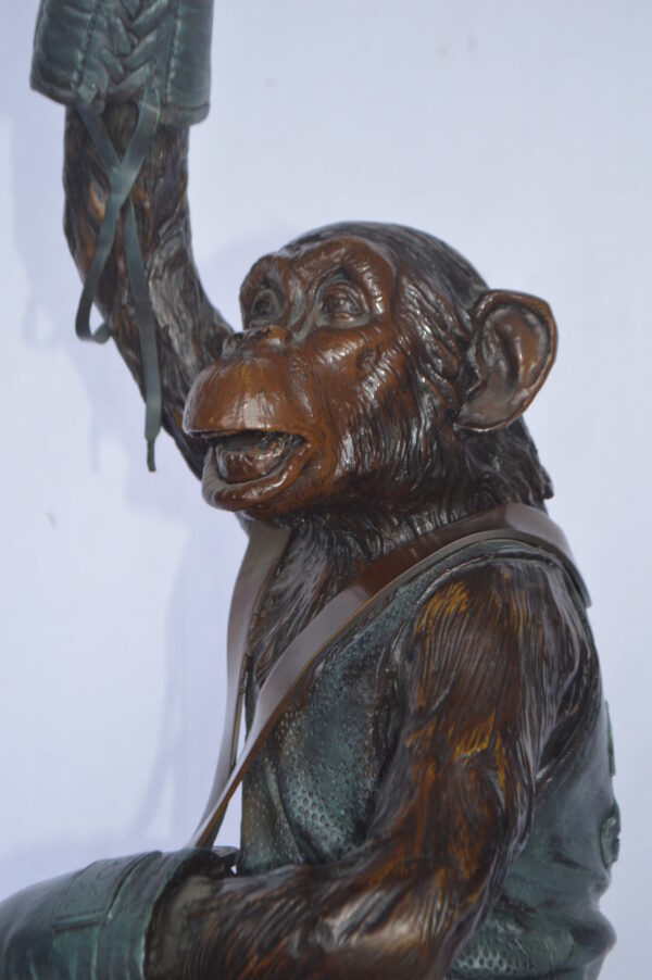 Boxing Monkey Bronze Statue - Size: 10"L x 12"W x 33"H. - Image 11
