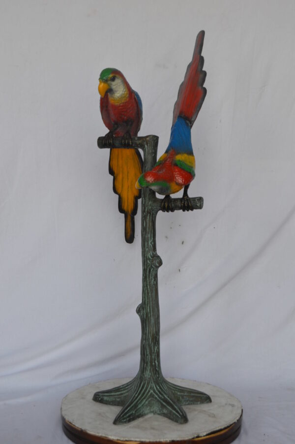 Two parrots on a tree bronze statue - Size: 16"L x 22"W x 52"H. - Image 3