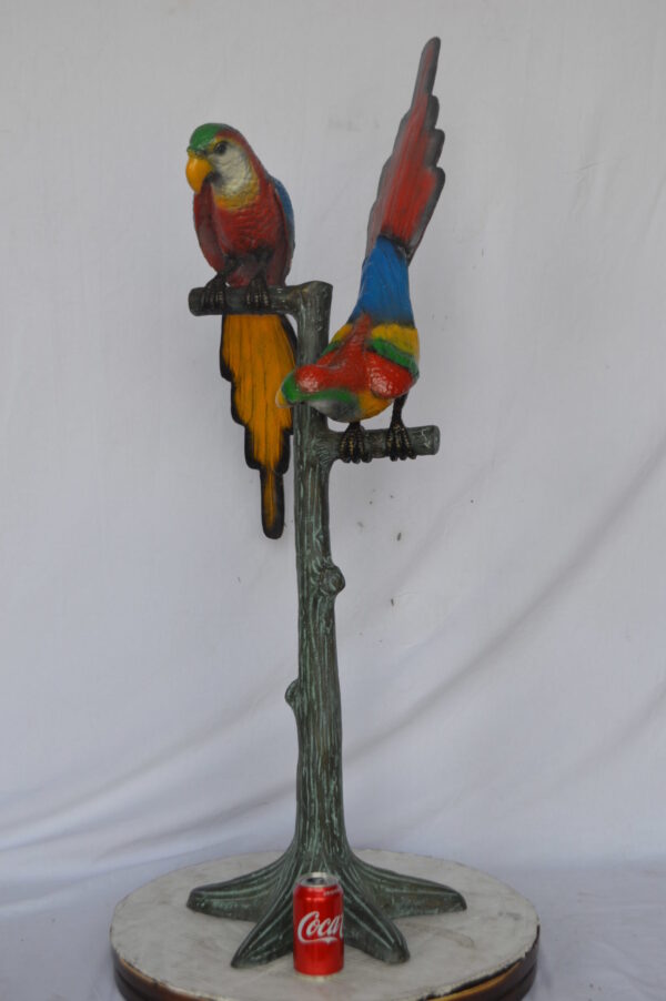 Two parrots on a tree bronze statue - Size: 16"L x 22"W x 52"H. - Image 5