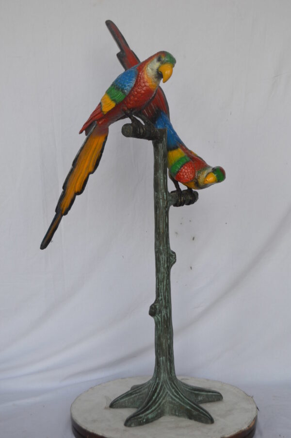Two parrots on a tree bronze statue - Size: 16"L x 22"W x 52"H. - Image 6