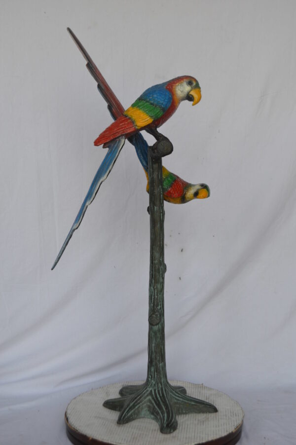 Two parrots on a tree bronze statue - Size: 16"L x 22"W x 52"H. - Image 7