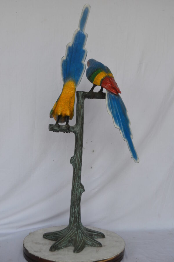 Two parrots on a tree bronze statue - Size: 16"L x 22"W x 52"H. - Image 9