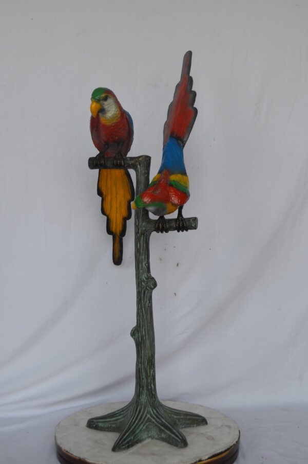 Two parrots on a tree bronze statue - Size: 16"L x 22"W x 52"H. - Image 12