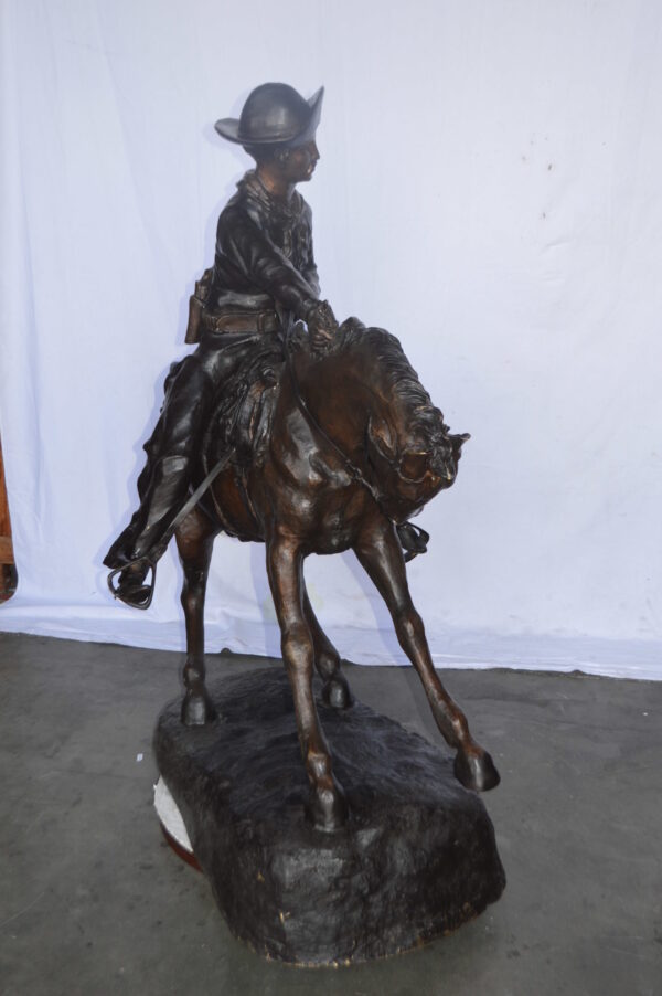 Giant Cowboy Remington bronze statue - Size: 66"L x 30"W x 58"H. - Image 9