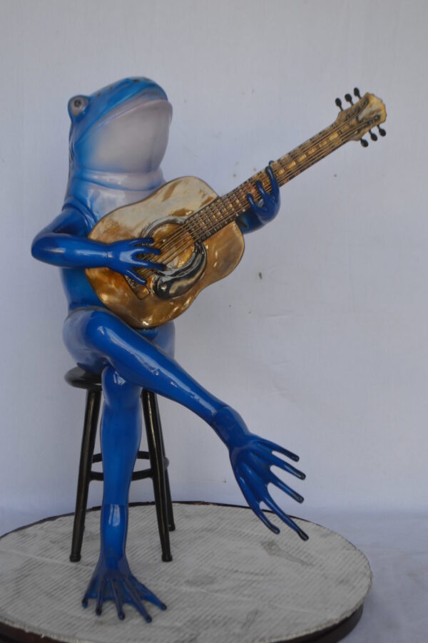 Guitar Playing Blue Frog Bronze Statue - Size: 23"L x 21"W x 29"H. - Image 3