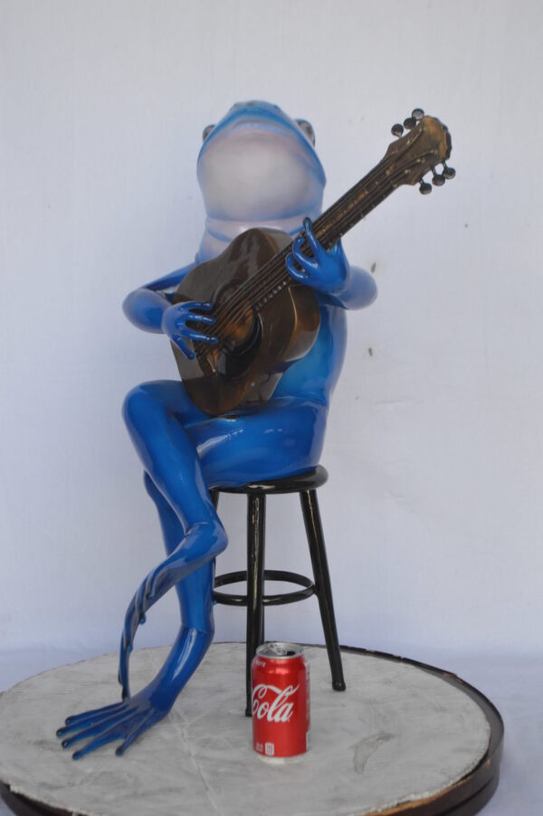 Guitar Playing Blue Frog Bronze Statue - Size: 23"L x 21"W x 29"H. - Image 4