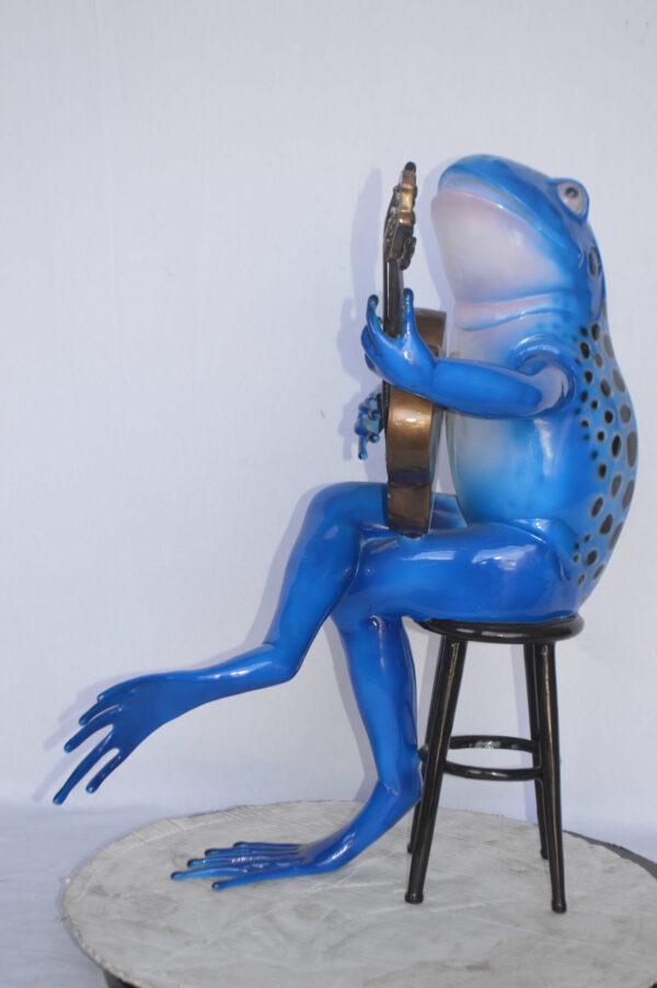 Guitar Playing Blue Frog Bronze Statue - Size: 23"L x 21"W x 29"H. - Image 5