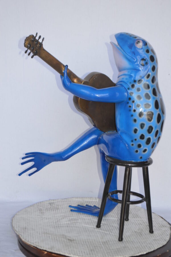 Guitar Playing Blue Frog Bronze Statue - Size: 23"L x 21"W x 29"H. - Image 6