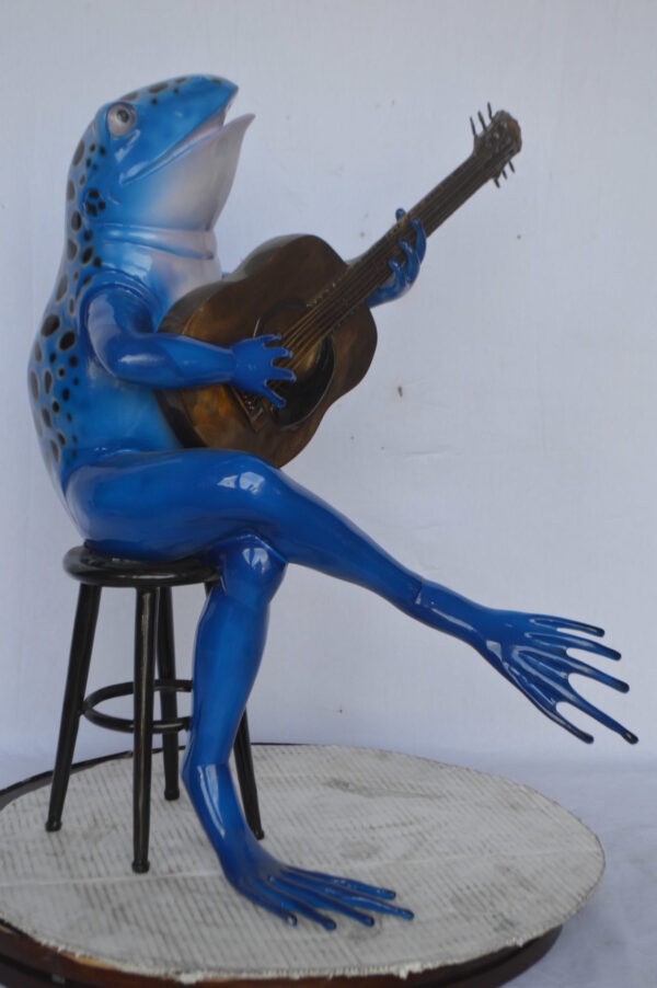 Guitar Playing Blue Frog Bronze Statue - Size: 23"L x 21"W x 29"H. - Image 9