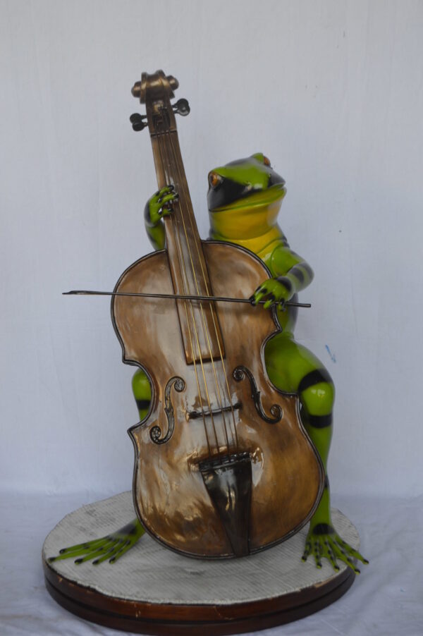 Green Frog Playing the Cello Bronze Statue - Size: 26"L x 18"W x 25"H. - Image 3