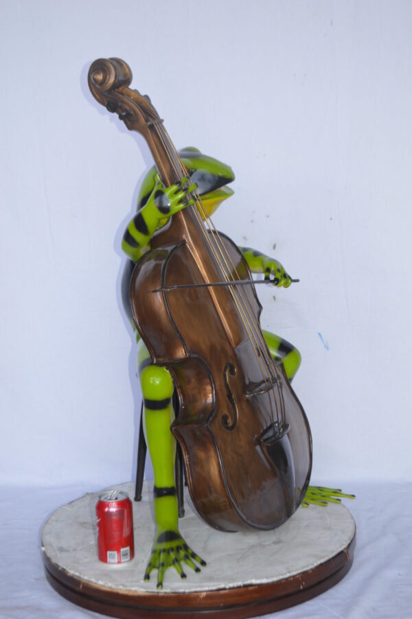 Green Frog Playing the Cello Bronze Statue - Size: 26"L x 18"W x 25"H. - Image 4