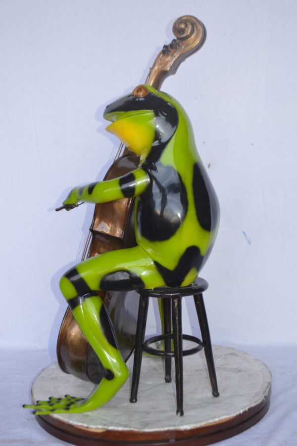Green Frog Playing the Cello Bronze Statue - Size: 26"L x 18"W x 25"H. - Image 7