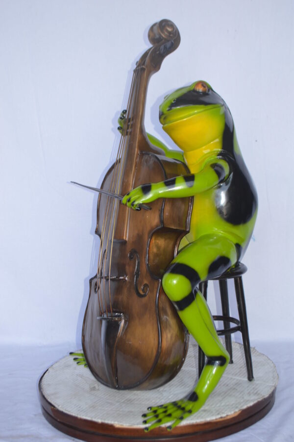 Green Frog Playing the Cello Bronze Statue - Size: 26"L x 18"W x 25"H. - Image 8