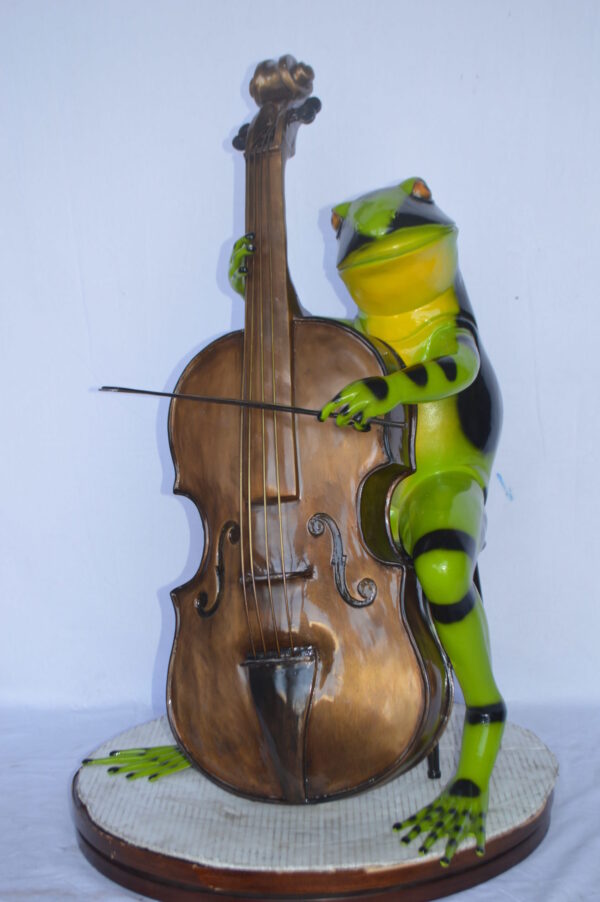 Green Frog Playing the Cello Bronze Statue - Size: 26"L x 18"W x 25"H. - Image 9