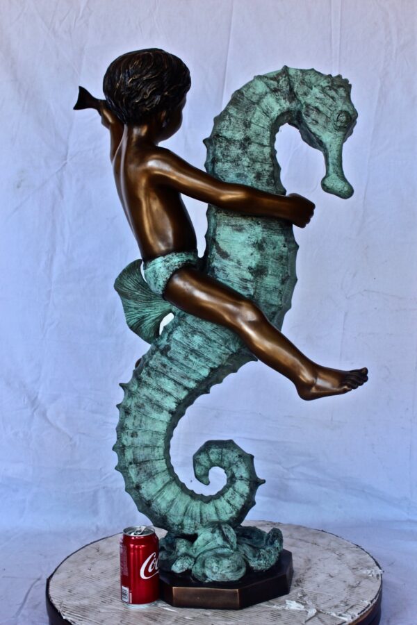 Boy and girl riding seahorses bronze fountain -  Size: 18"L x 23"W x 38"H. - Image 11