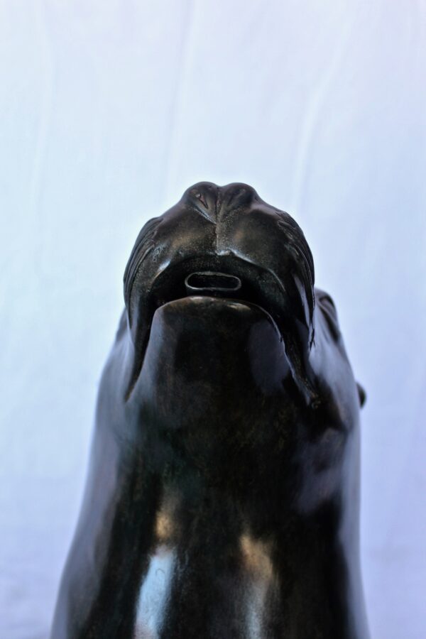 Perched seal bronze statue fountain green patina -  Size: 35"L x 24"W x 27"H. - Image 3