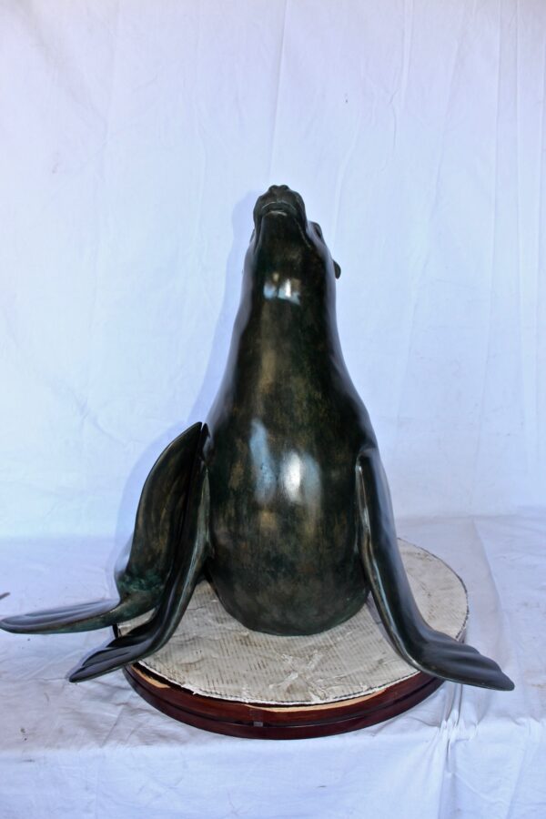 Perched seal bronze statue fountain green patina -  Size: 35"L x 24"W x 27"H. - Image 4