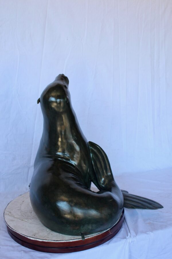 Perched seal bronze statue fountain green patina -  Size: 35"L x 24"W x 27"H. - Image 8