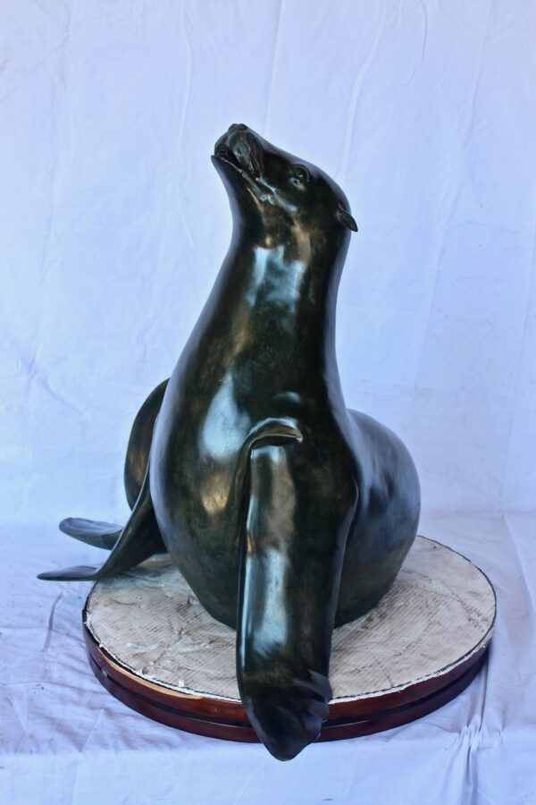 Perched seal bronze statue fountain green patina -  Size: 35"L x 24"W x 27"H. - Image 12