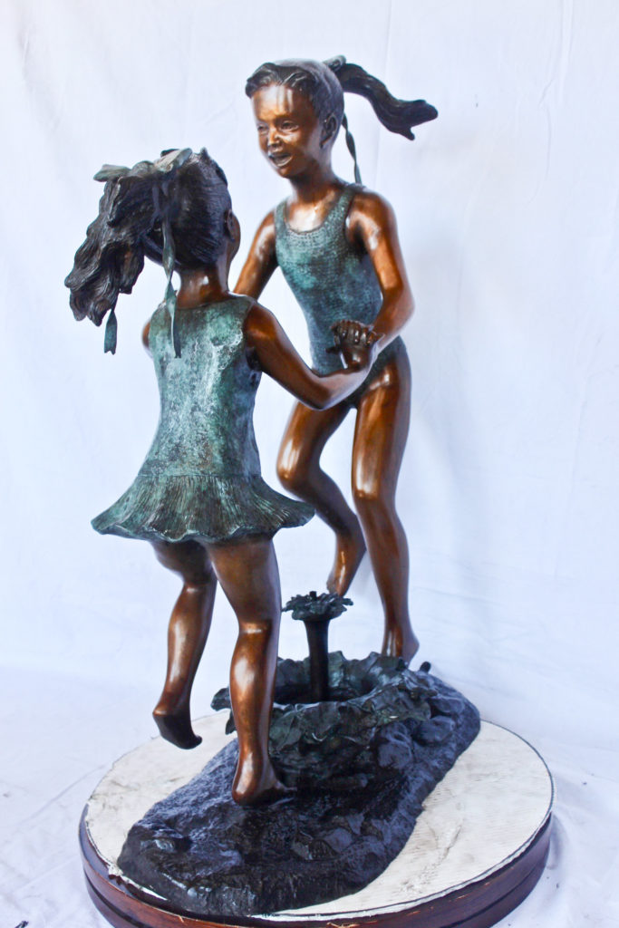 Young dancing girls circling fountain bronze statue Size 14" x 29" x