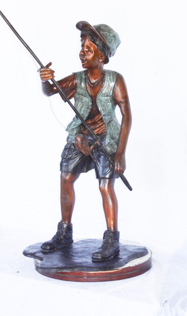 A young boy and his fishing journey bronze statue -  Size: 24"L x 26"W x 47"H. - Image 9