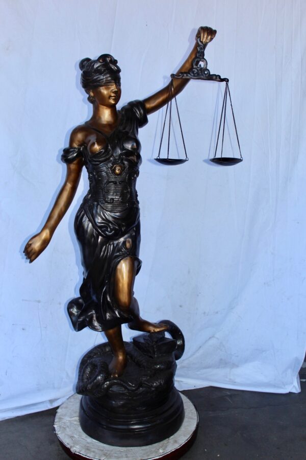 Lady Justice carrying scale bronze statue -  Size: "L x "W x "H. - Image 3