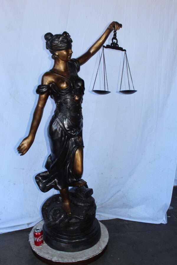 Lady Justice carrying scale bronze statue -  Size: "L x "W x "H. - Image 4