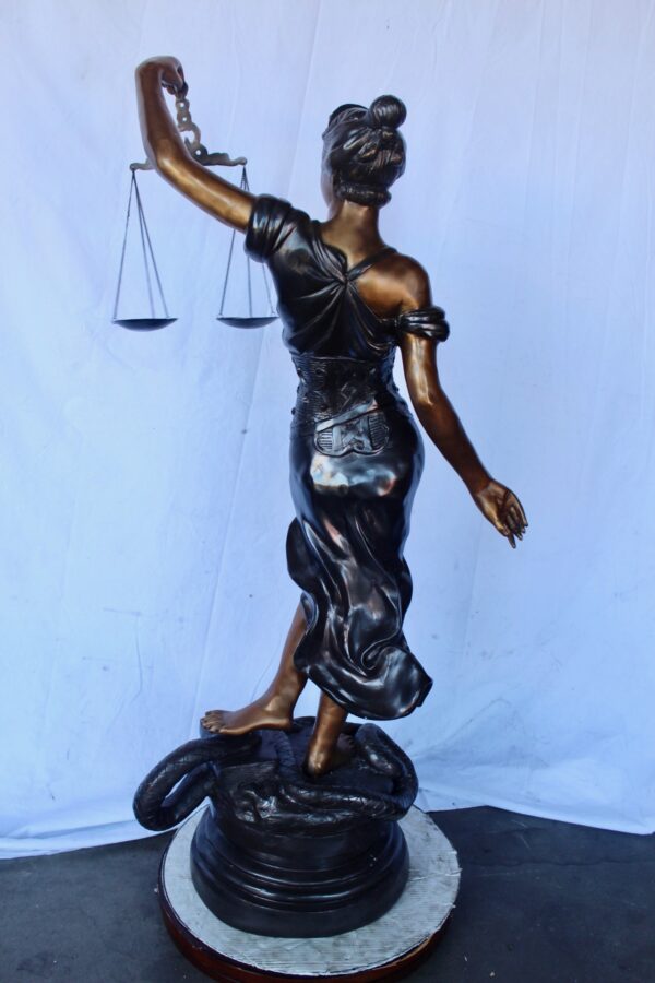 Lady Justice carrying scale bronze statue -  Size: "L x "W x "H. - Image 7