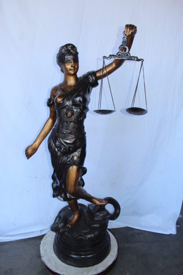 Lady Justice carrying scale bronze statue -  Size: "L x "W x "H. - Image 11