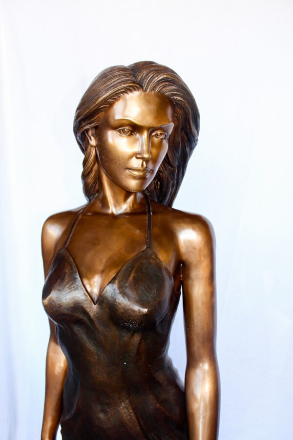 Peaceful woman in dress bronze statue -  Size: 17"L x 25"W x 67"H. - Image 5