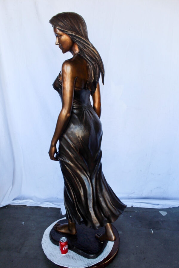 Peaceful woman in dress bronze statue -  Size: 17"L x 25"W x 67"H. - Image 7